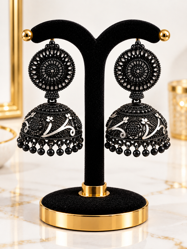 Indian jumukha noir et argenté avec perles