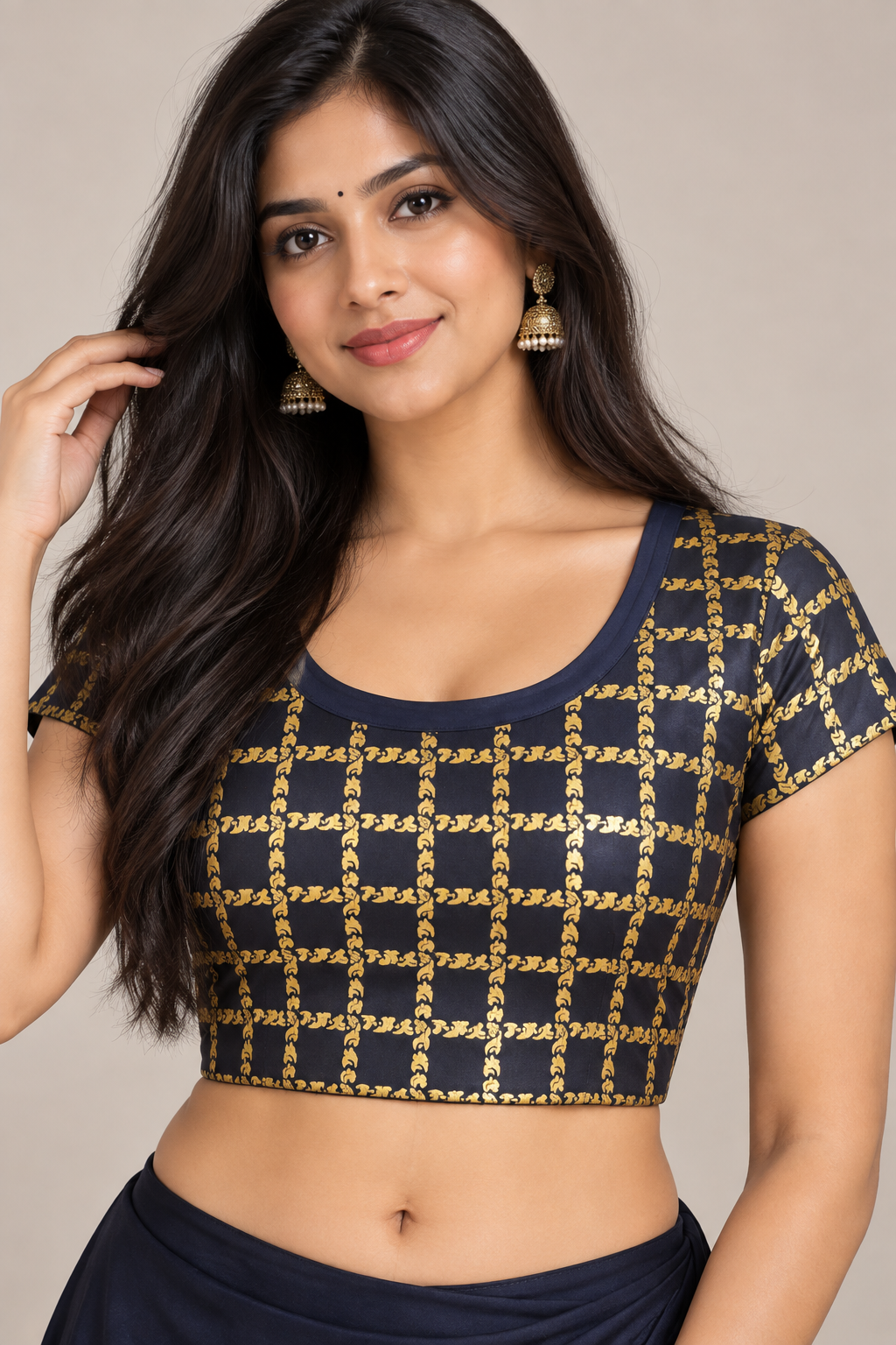 Bollywood désigner sari blouse bleu et doré taille 40