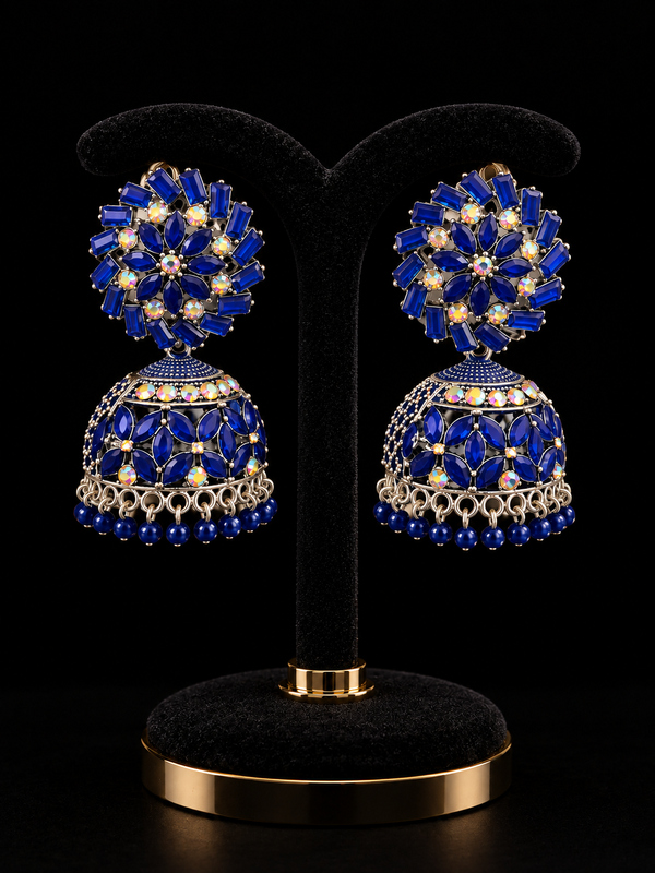 Boucles d'oreille bleu et argenté avec des perles