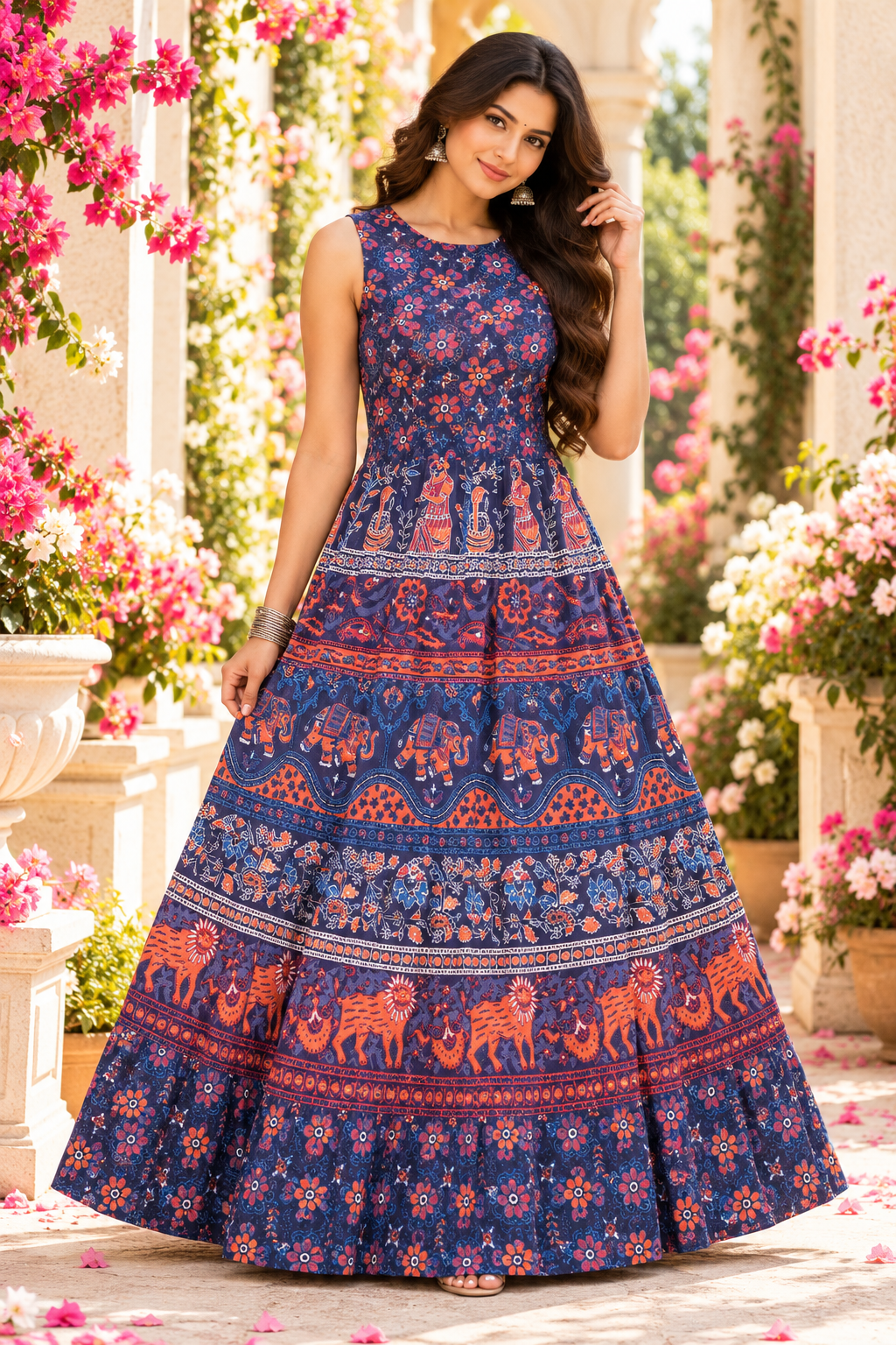 Bollywood désigner jaipuri coton robe multicolore taille XL Image secondaire du produit