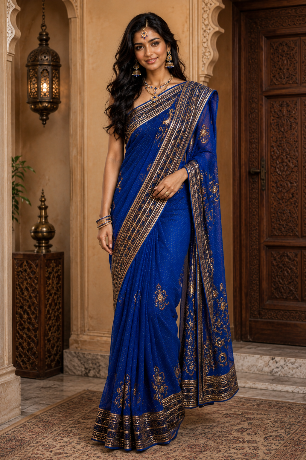 Bollywood désigner mariage sari bleu sans blouse