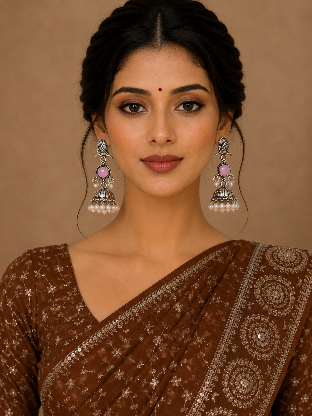 Bollywood design earrings 2 pairs in pink