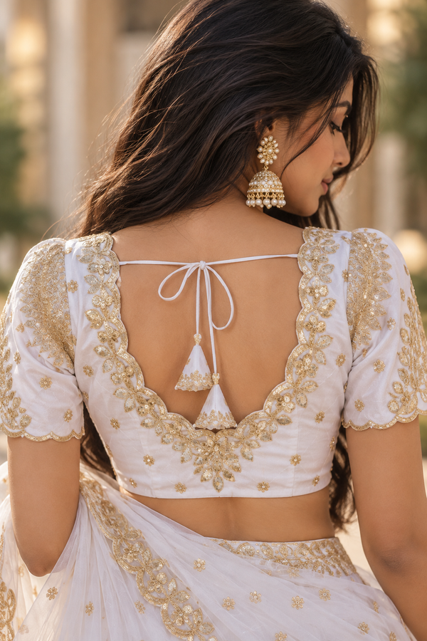 Indian désigner sari blouse blanc et doré taille 38/40