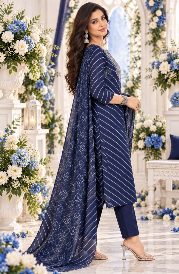 Bollywood désigner salwar kameez bleu et blanc taille L 3 pièces