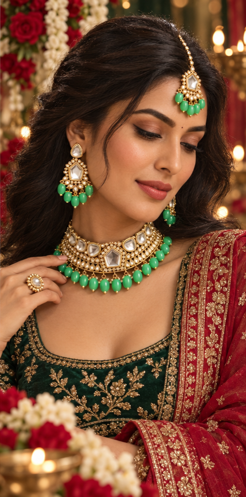 Bollywood désigner mariage sari parure vert 3 pièces