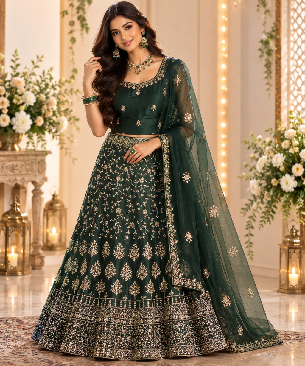 Bollywood désigner mariage lehanga choli vert taille 38/42