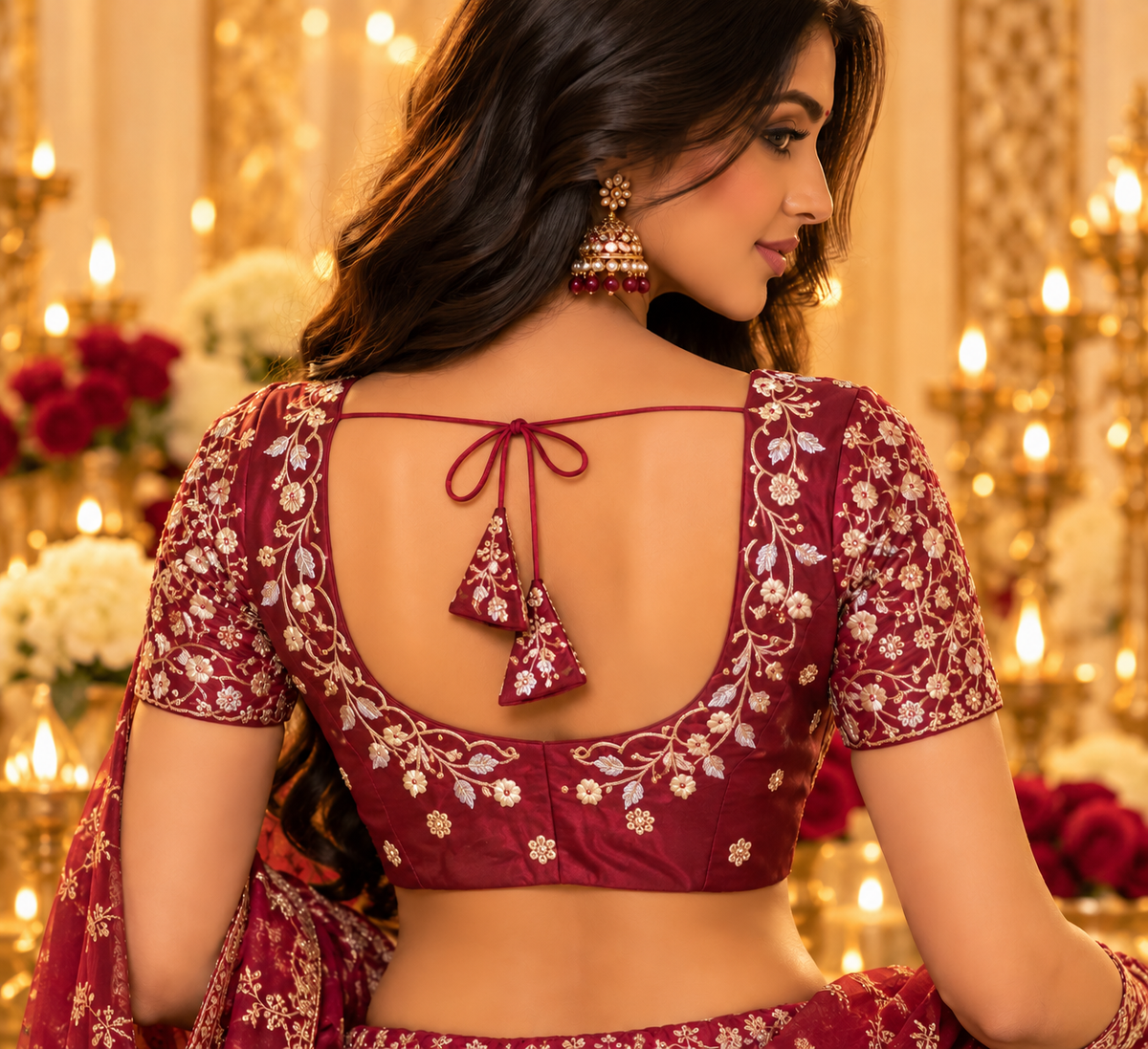 Indian désigner sari blouse bordeaux taille 40 brodé