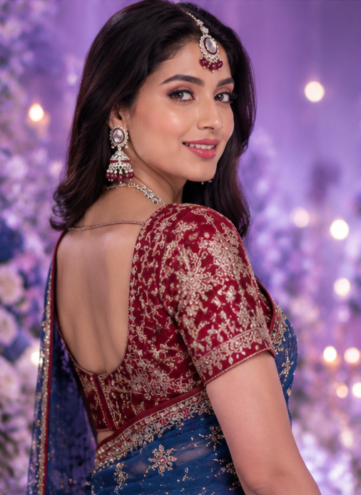 Bollywood désigner mariage parure bordeaux 3 pièces