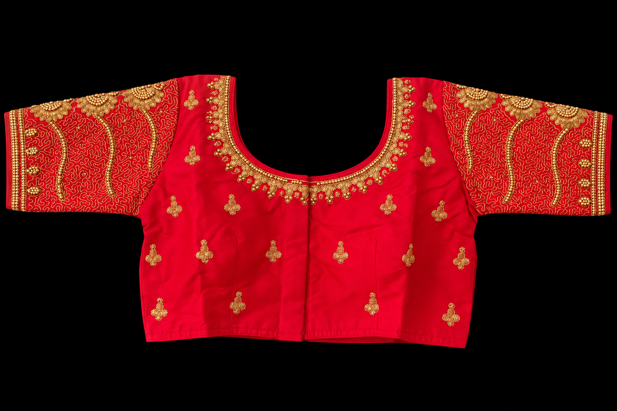 Indian désigner sari blouse rouge et doré taille 38/40