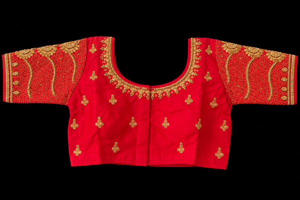 Indian désigner sari blouse rouge et doré taille 38/40