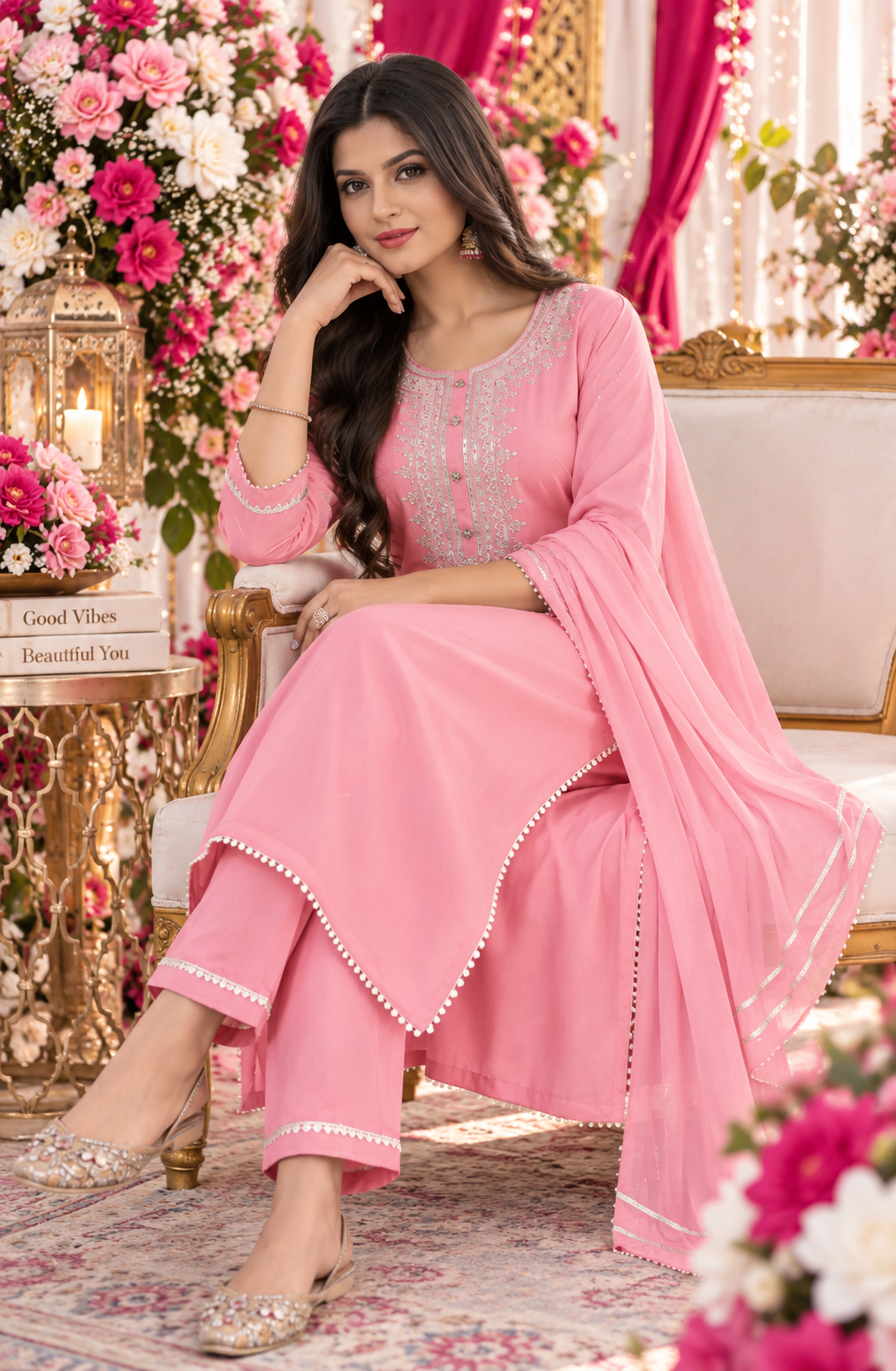 Bollywood désigner mariage salwar kameez rose taille xl 3 pièces