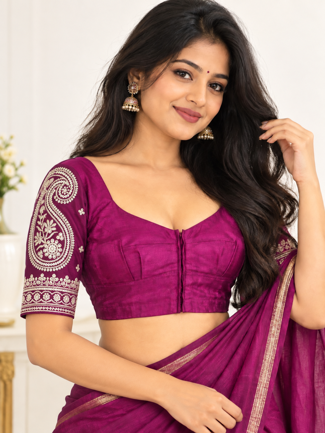 Indian sari blouse violet taille 36/38  avec sequins Image principale du produit