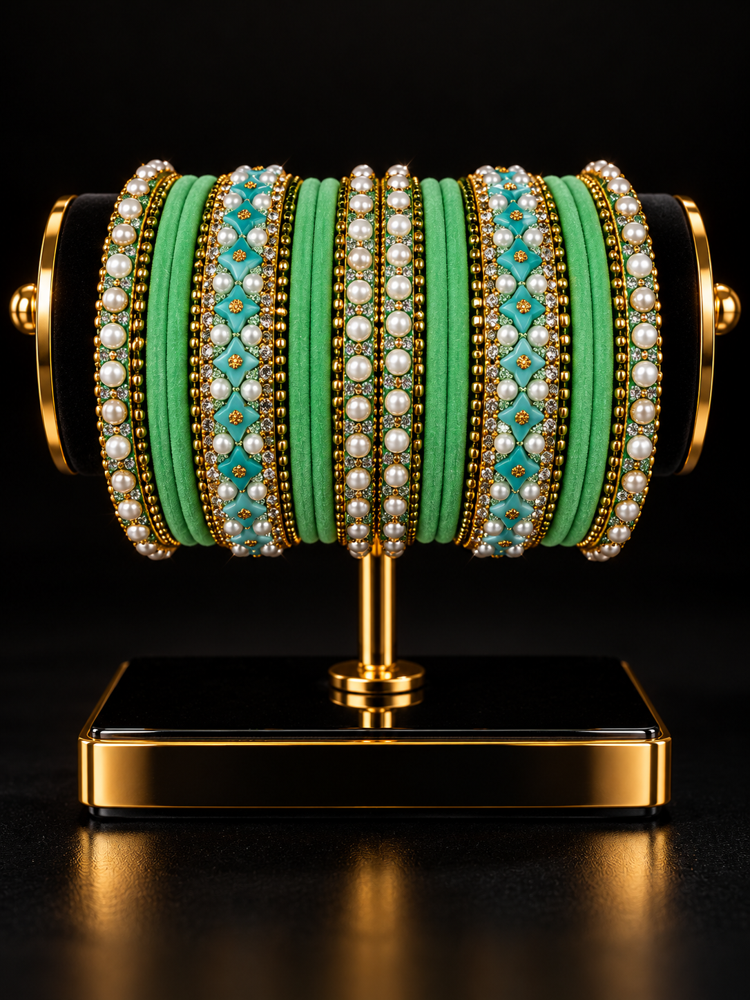 Bracelet vert et doré taille 2.8 indien bangles