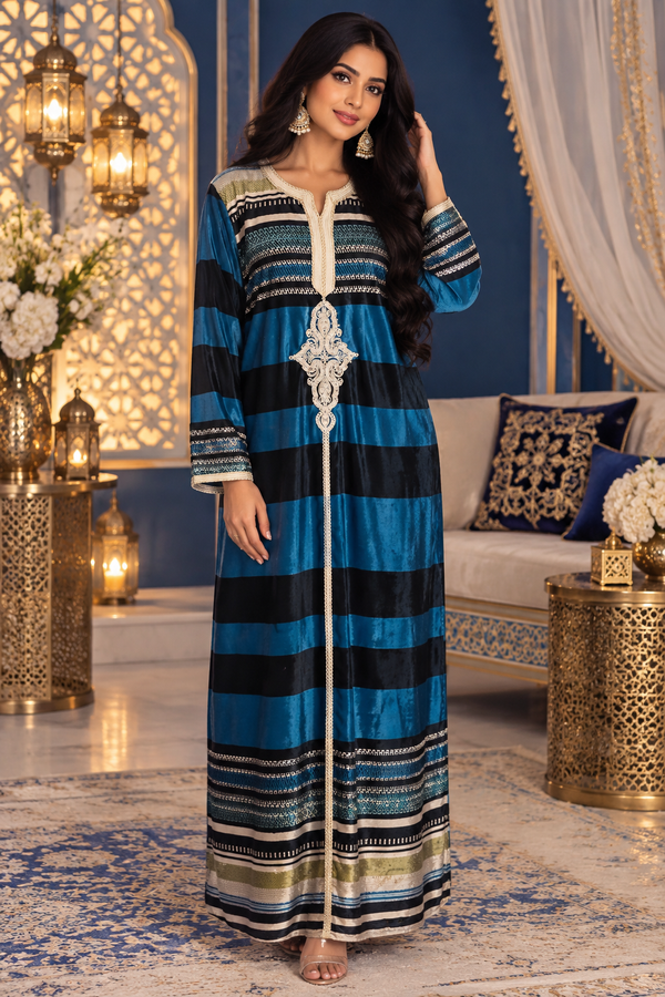 Bollywood désigner kaftan robe bleu velours taille M