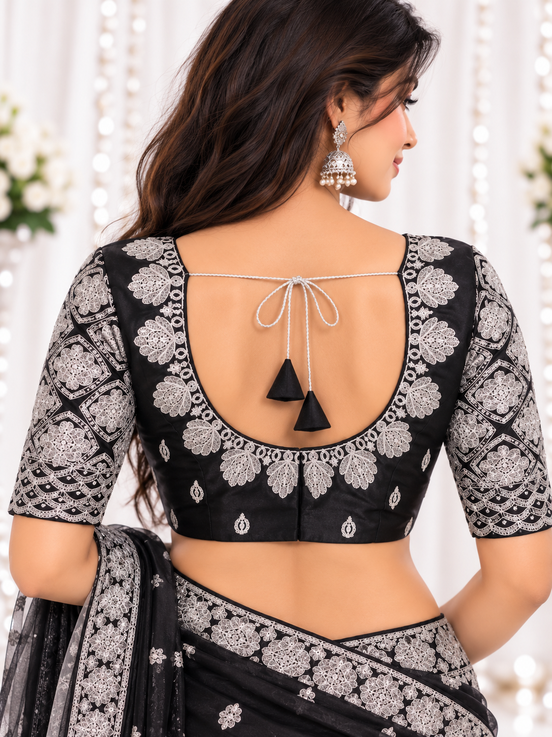 Indian désigner sari blouse noir taille 40 brodé Secondary image