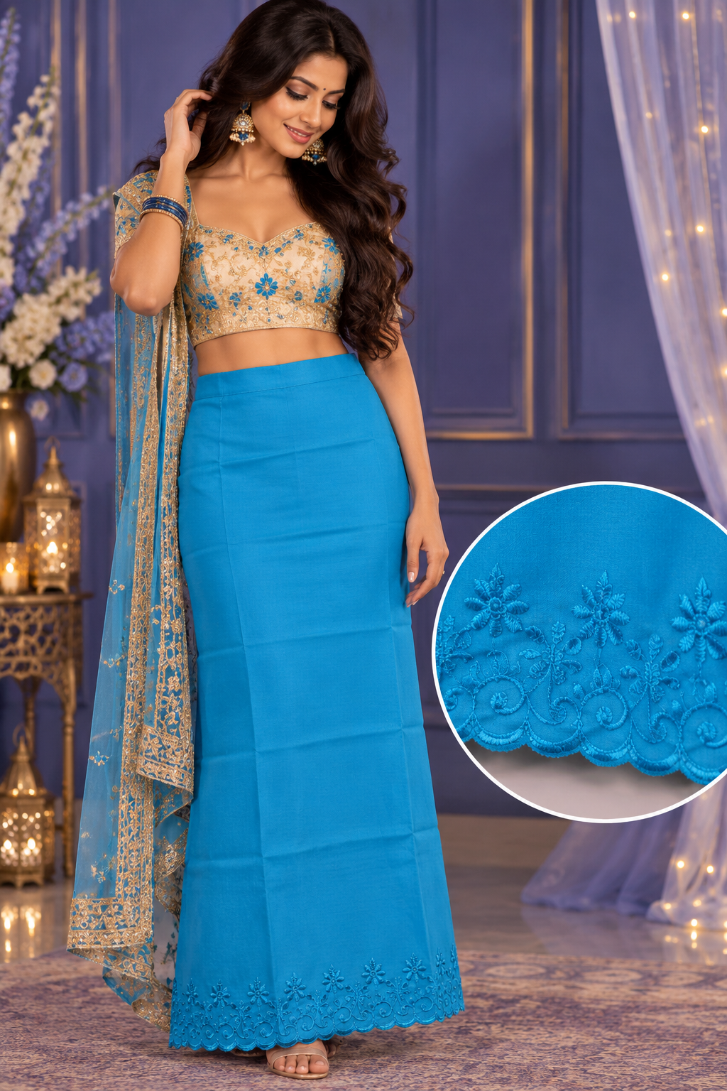 Bollywood désigner sari jupon bleu coton taille 34/44 Image principale du produit