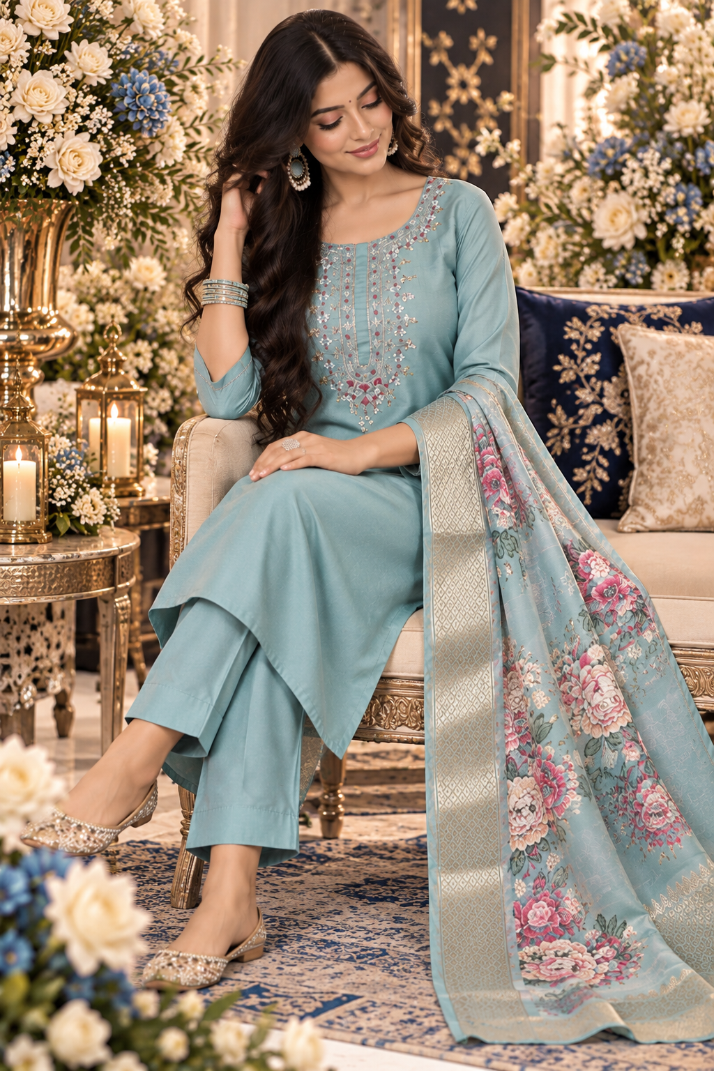 Bollywood désigner salwar kameez bleu taille S 3 pièces