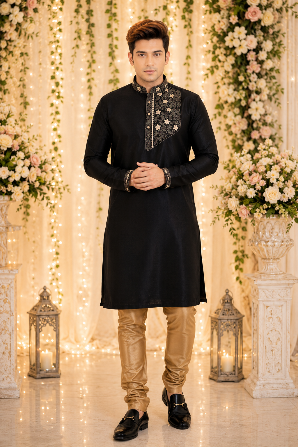 Bollywood Kurta homme noir et doré taille XXL Image principale du produit