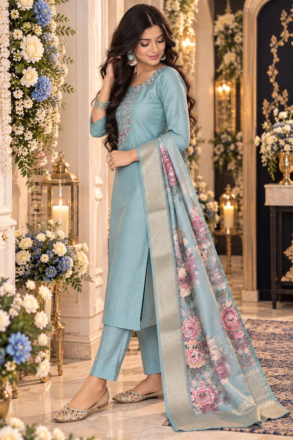 Bollywood désigner salwar kameez bleu taille S 3 pièces