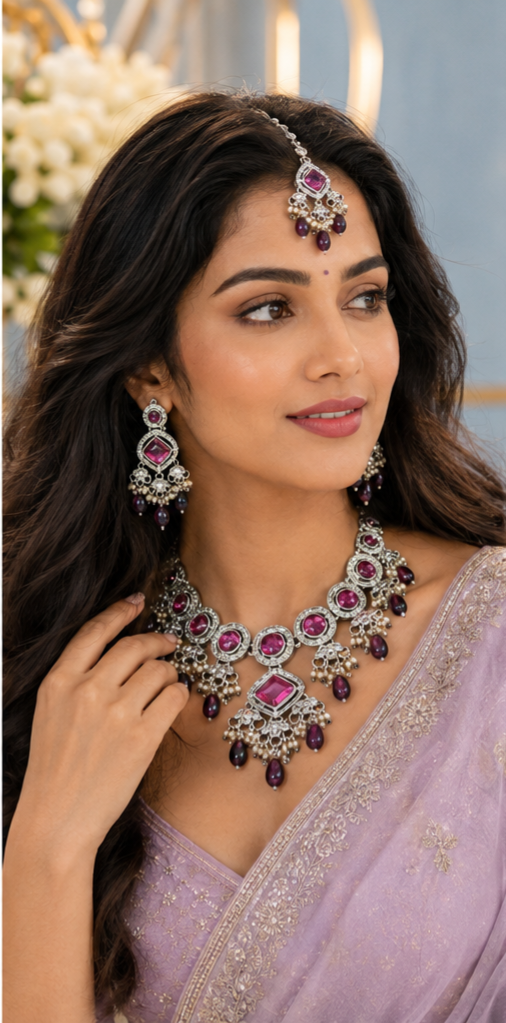 Bollywood désigner mariage parure violet et rose 3 pièces