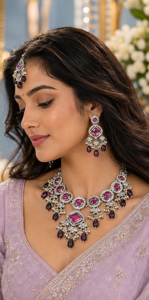 Bollywood désigner mariage parure violet et rose 3 pièces